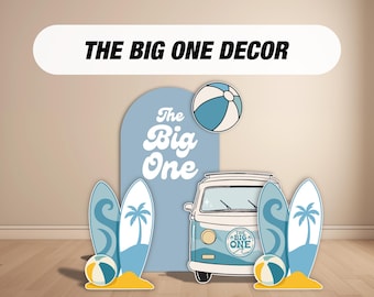 The BIG ONE Backdrop Props beach party Surf party themed Panel Backdrop with stands, Summer themed, big wave, groovy van, NOT fabric.