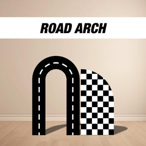 Road Arch backdrop with stands. two fast 2 curious Retro car, road backdrop, racing race event decoration Party Decor Rigid not fabric
