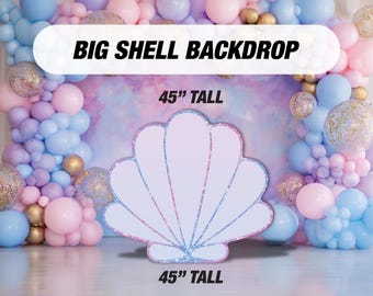 Glitter Backdrop clam shell mermaid cutout Sea shell birthday under the sea ocean themed, mermaid themed Party Decor, baby shower