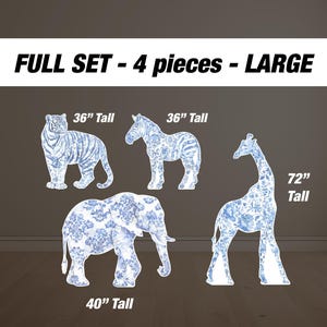 Décorations d'animaux en toile Blue Safari, accessoires, Toile de Jouy, décoration aquarelle bleue pour bébé Safari, découpe d'animaux, toile de fond de fête d'anniversaire de babyshower