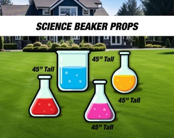 Science party cutout props yard sign lawn sign yard art Mad Scientist Party decorations STEM party flask beaker cut outs stands or stakes
