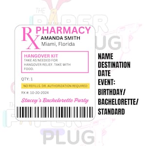 Hangover Recovery Kit, Pill Bottles, Rx Pharmacy Hangover Kits (Set of 10)