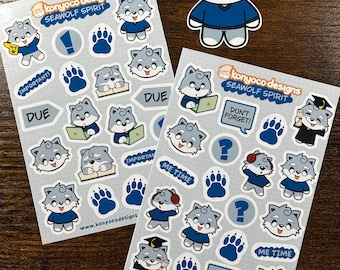 Sonoma State SSU Seawolf Sticker Pack Lobo Mascot Funny Kawaii Student Journal Dorm School Planner Stationery Laptop Water Bottle