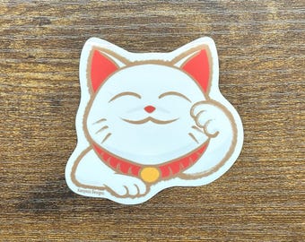 Neko Lucky Cat Sticker Kawaii Japanese Cute for Student Journals Study School Planners Notebooks Stationery Laptop Water Bottle