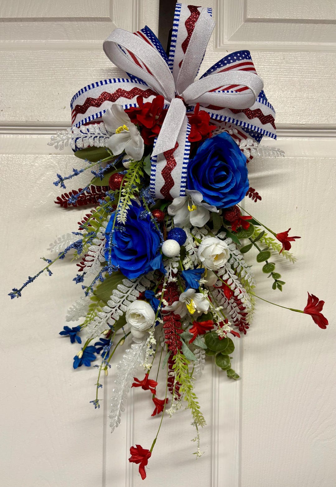 Patriotic Swag, Red White Blue Floral, Fourth of July Door Decor - Etsy