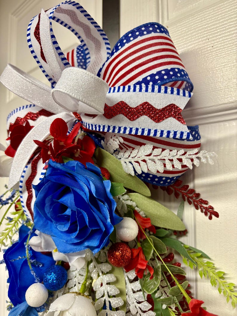 Patriotic Swag, Red White Blue Floral, Fourth of July Door Decor - Etsy