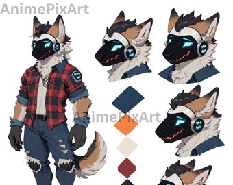 Furry Adoptable: Theodore 25x - Daily Adoptions & RARITIES - Dec 12th Protogen Fursona Furry Reference Sheet