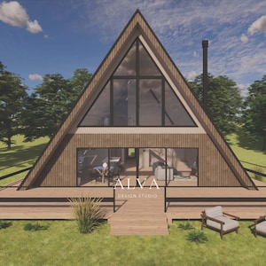 Plattegrond huisje met a-frame – 2 slaapkamers, 1500 vierkante voet, vide, blauwdruk kleine woning pdf-download