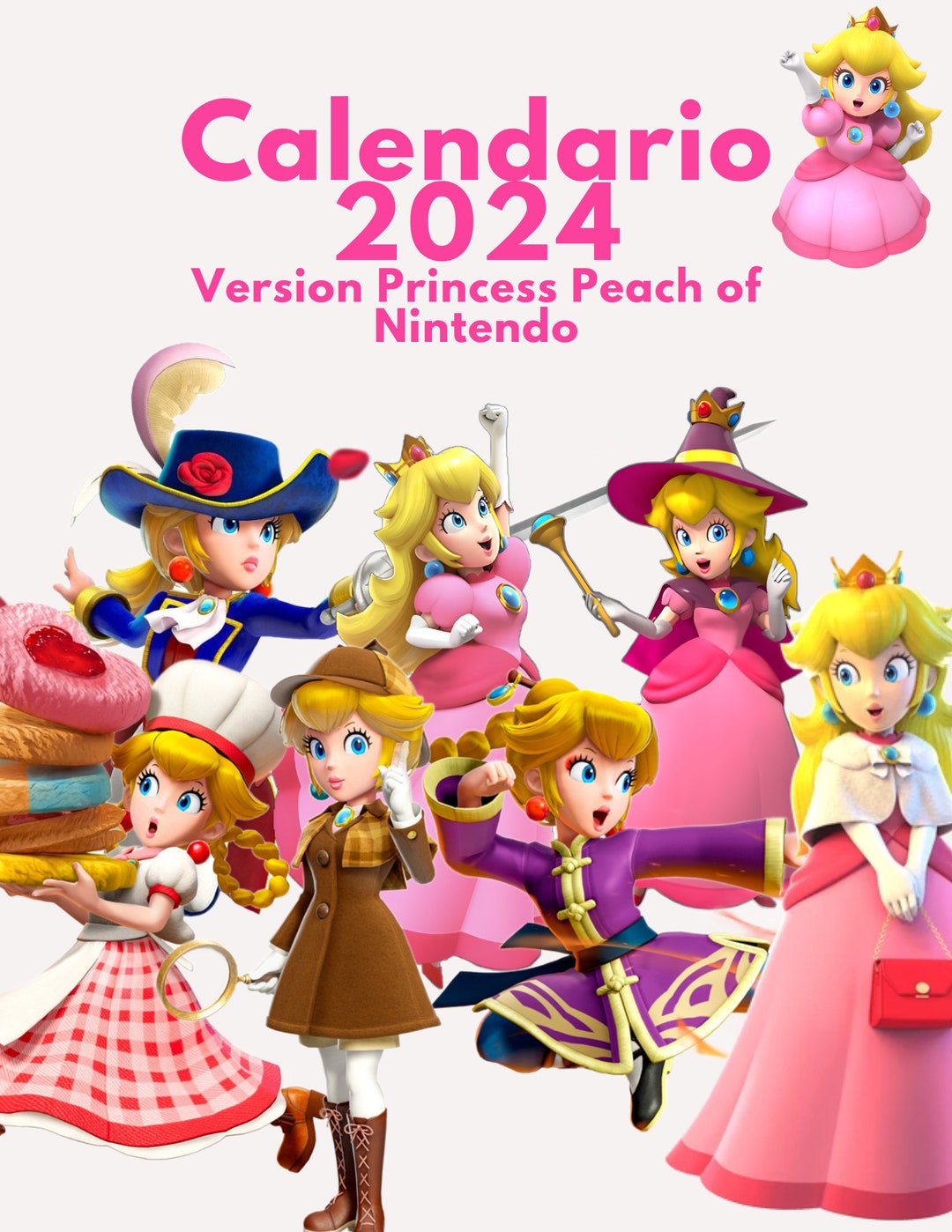 2024 Calendar in Spanish Version Princess Peach Etsy