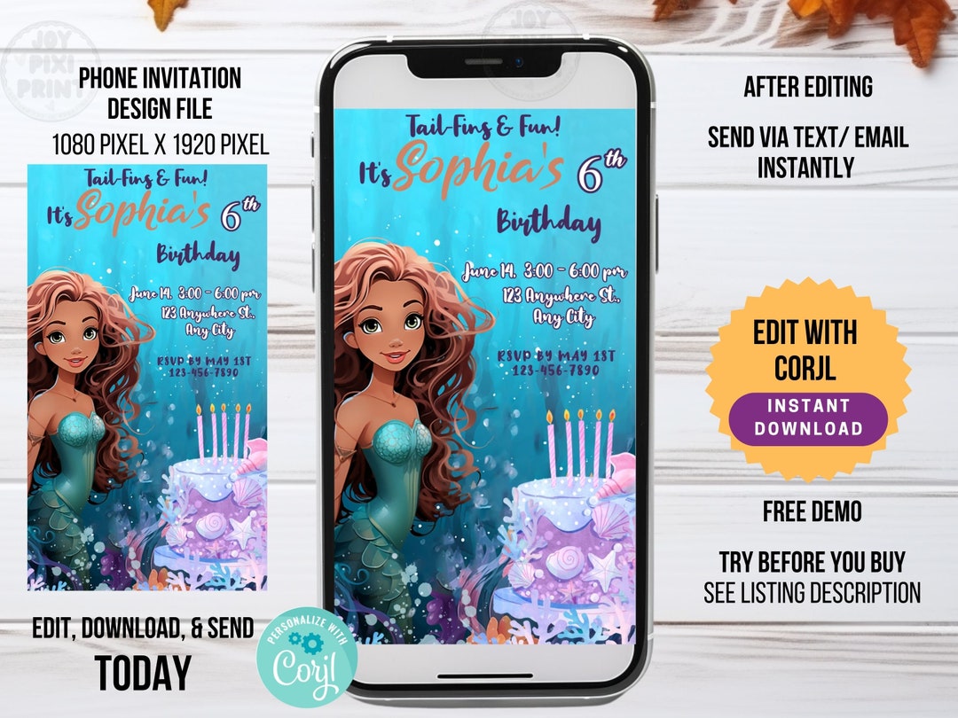 Mermaid Birthday Electronic Invitation Template Mermaid Birthday Invite