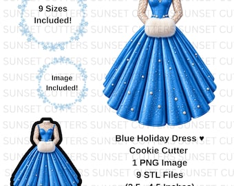 Christmas Dress Cookie Cutter, Christmas Dress PNG, Blue Christmas dress, Christmas clipart, Dress STL, Christmas Cookie, Holiday cookie