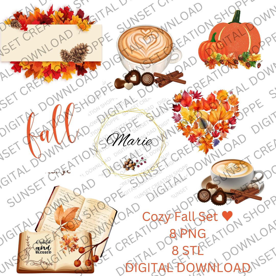 Fall PNG and STL Set, Fall Leaves, Fall Coffee, Latte PNG, Fall Cookie ...