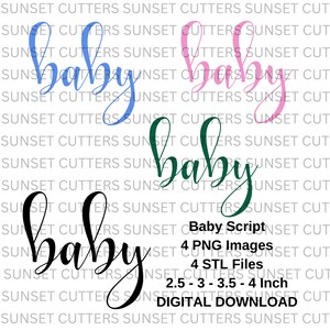 Baby Script STL and PNG, STL cutters, stl cookie cutters, Cookie cutters, Pink baby script png, Blue baby script png, Baby shower stl sets