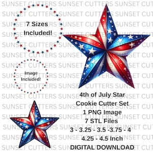4th of July Star STL and PNG Cookie Cutter Set, STL cutters, stl cookie cutters, Cookie Cutters, Fourth of July png, 4th of July clipart