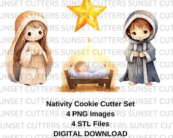 Natividad STL y PNG, cortadores STL, cortadores de galletas stl, cortadores de galletas, Niño Jesús png, María y José png y stl, Niño Jesús stl