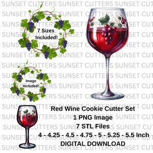 Set di formine per biscotti a forma di calice da vino in formato STL e PNG, formine STL, formine per biscotti STL, calice da vino in formato PNG, clip art di vino, calice da vino rosso in formato PNG, immagini di vino