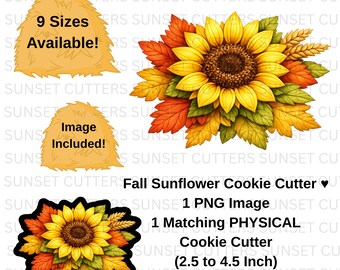 Sunflower Cookie Cutter, Sunflower PNG, Fall cookie cutter, sunflower cutter, Fall clipart, Fall cookies