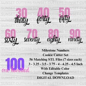 Milestone Number 30, 40, 50, 60, 70, 80, 90, 100, Cookie Cutters, Milestone STL Cookie Cutter Set, Number Cookie Cutter, STL cutters
