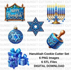 Hanukkah STL and PNG cutter set, STL cutters, stl cookie cutters, Cookie cutters, Menorah cutter, Dreidel cutter and png, Hanukkah png