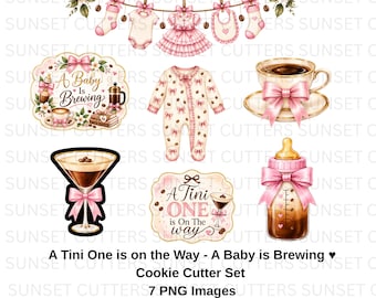 Coffee Martini Baby Shower Cookie Cutter, A tini one is on the way, Baby shower cookies, coffee martini, baby brewing, martini cookie cutter