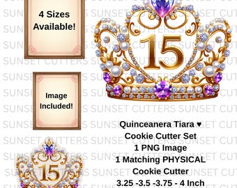 Quinceanera Tiara PNG and Cookie Cutter Set, Quinceanera png, Quinceanera clipart, Tiara clipart, Gold Tiara png, crown stl, crown png