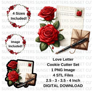 Carta de amor STL y PNG, cortadores STL, cortadores de galletas stl, cortadores de galletas, carta de San Valentín png, clip art de San Valentín