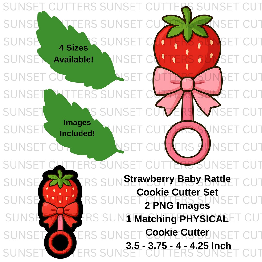 Baby Rattle PNG and Cookie Cutter Set, Strawberry Baby Rattle, Baby ...