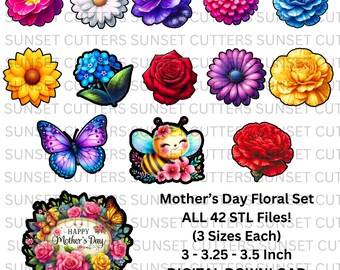 Mothers Day Flowers STL, STL cutters, stl cookie cutters, Cookie cutters, Flower STL, Carnation stl, Happy Mother's day, Flower stl cutters