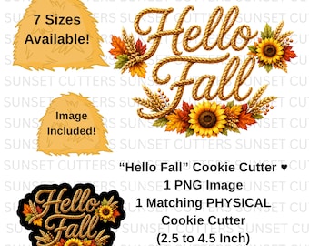Hello Fall Script Cookie Cutter, Hello Fall cutter, Fall cookie cutters, Fall cutters, Hello Fall PNG, Fall clipart, Fall cookies
