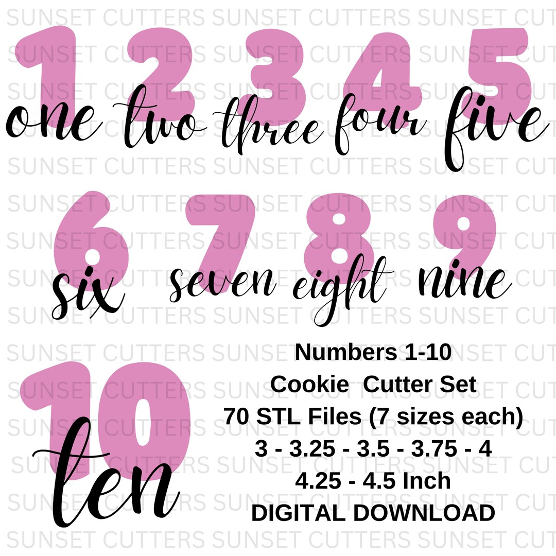Number STL , Complete Number Cookie Cutter Set 1-10, Birthday Cookie ...