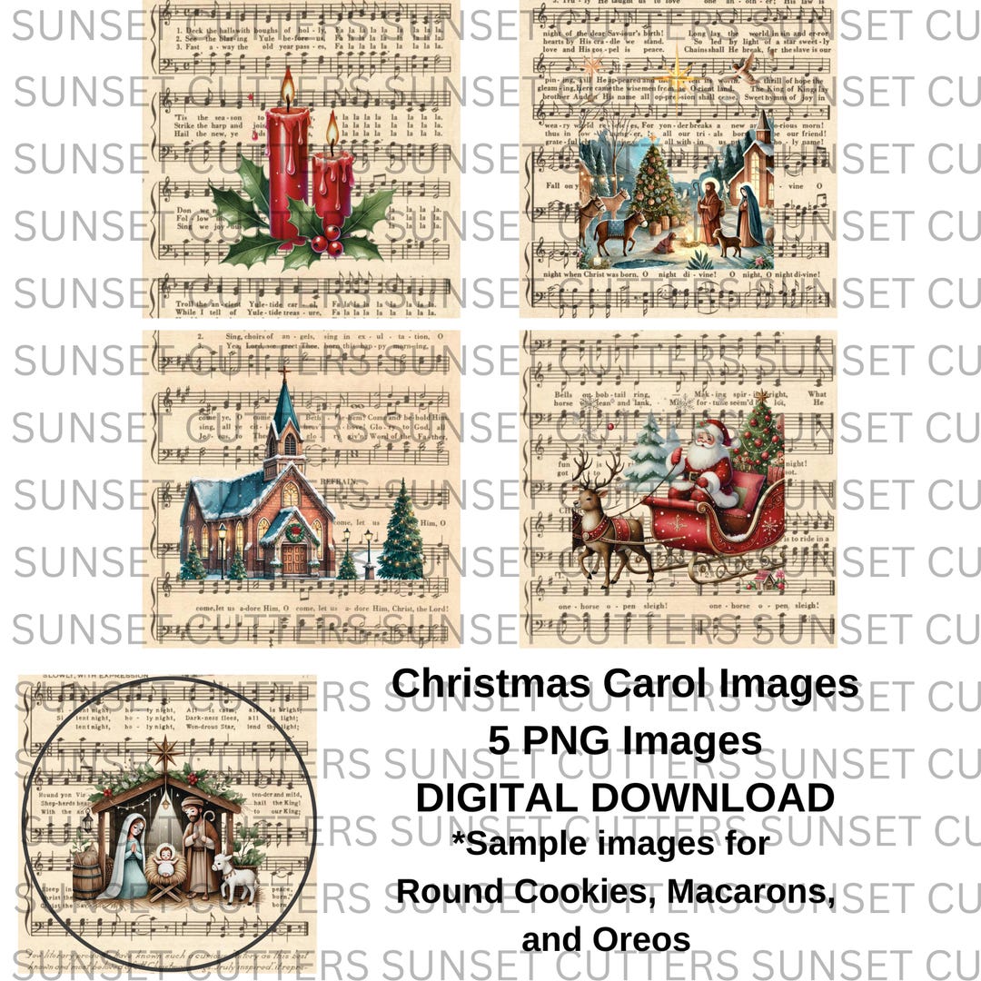 Christmas Carol ROUND Cookie Images, Christmas Carol Sheet Music Images