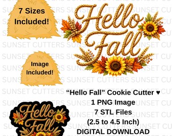 Hello Fall Script Cookie Cutter, Hello Fall STL, Fall cookie cutters, STL cutters, Hello Fall PNG, Fall clipart, Fall cookies
