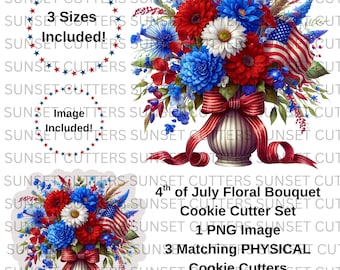 Fourth of July Floral Bouquet Cookie Cutter and PNG Set, Cookie Cutters, 4th of July png images, Holiday Cookies, 4th of July cookies