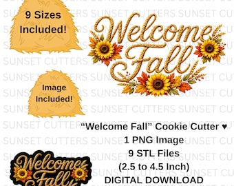 Welcome Fall Script Cookie Cutter, Welcome Fall STL, Fall cookie cutters, STL cutters, Welcome Fall PNG, Fall clipart, Fall cookies