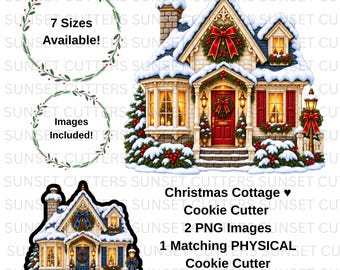 Christmas Cottage Cookie Cutter, Christmas cottage PNG, Cottage cookie cutter, Christmas cookie, Christmas village cookie cutter