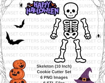 Skeleton Cookie Cutter and PNG Set, Skeleton stl, build a skeleton cookie cutter, skeleton png images, skeleton clipart, Halloween cookie