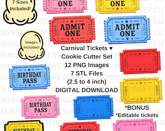 Ticket Cookie Cutter, Carnival tickets, Ticket STL cutter, stl cutters, ticket png