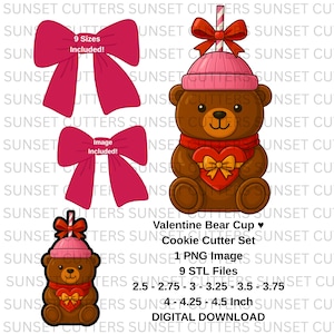 Può includere: Download digitale di un set di tagliabiscotti Valentine Bear Cup. Il set include un tagliabiscotti a forma di orso con un cuore, tagliabiscotti a forma di fiocco e dimensioni da 6,35 cm a 11,43 cm.