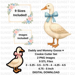 Set di formine per biscotti a forma di oca, clipart per baby shower, oca stl, anatra stl, oca baby png, clipart d'oca vintage, taglierina stl per baby shower