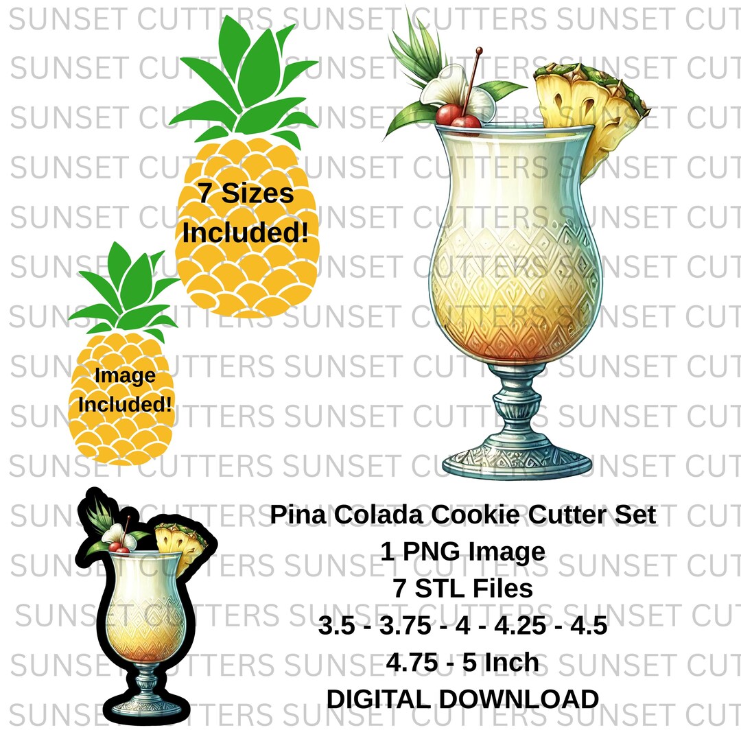 Pina Colada PNG and STL Cookie Cutter Set, STL Cutters, Stl Cookie ...