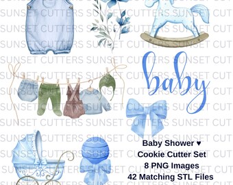 Kinderwagen Cookie Cutter, Baby Romper Ausstechform, Baby-Dusche Clipart, Baby Rassel, Baby Schrift, Baby Wäscheleine, Baby-Dusche