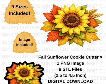 Sunflower Cookie Cutter, Sunflower PNG, Fall STL cutter, stl cutters, Fall clipart, Fall cookies