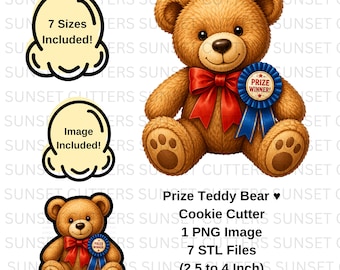 Teddy Bear Cookie Cutter, Teddy Bear PNG, Teddy Bear STL, Prize Teddy Bear, Carnival cookie, stl cutters