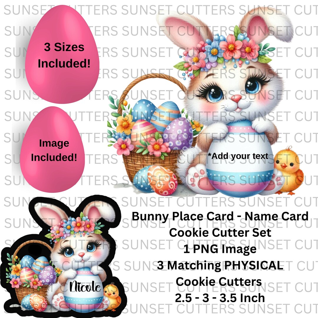 Bunny Place Card Cookie Cutter and Png, Bunny Cookie Cutter, Cookie ...