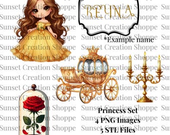 Princess cookie cutter set with STL and PNG, Princess STL, stl cookie cutters, png princess, Rose png and stl, Carriage stl and png