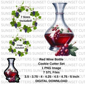 Wine Bottle PNG and STL Cookie Cutter Set, STL cutter, stl cookie cutter, Wine Bottle png, wine decanter, cocktail png, alcohol png, wine