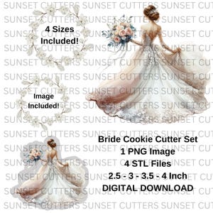花嫁 STL および PNG、STL カッター、stl クッキー カッター、クッキー カッター、花嫁 png、ブライダル クッキー カッター セット、ウェディング クッキー カッター、ウェディング png