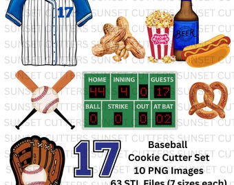 Baseball PNG and STL Cookie Cutter Set, baseball png, baseball glove png, baseball clipart, number 1 stl, baseball stl, baseball bat stl