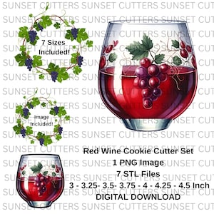 Wine PNG and STL Cookie Cutter Set, STL cutter, stl cookie cutter, Wine png, Wine clipart, Red Wine glass png, cocktail png, alcohol png