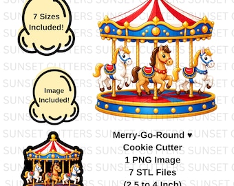 Merry Go Round Cookie Cutter, Merry Go Round STL cutter, Carnival stl cutters, Carnival cookies, merry go round png